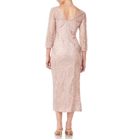 JS Collections Women's Rose Pink 3/4 Sleeve Sequin Midi Sheath Dress Size 14 NWT - Picture 2 of 9